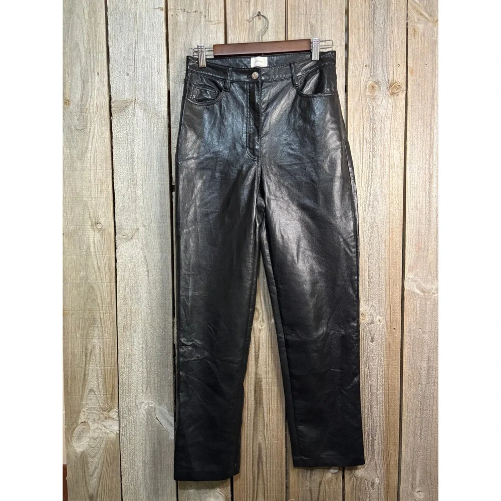 Wilfred Aritzia Melina Black Faux Vegan Leather High Waisted‎ Pants Size 6 82484